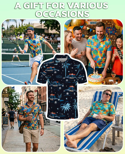 Police Car Polo Shirt – Tropical Night Patrol 3D Graphic | Azhobbyshop