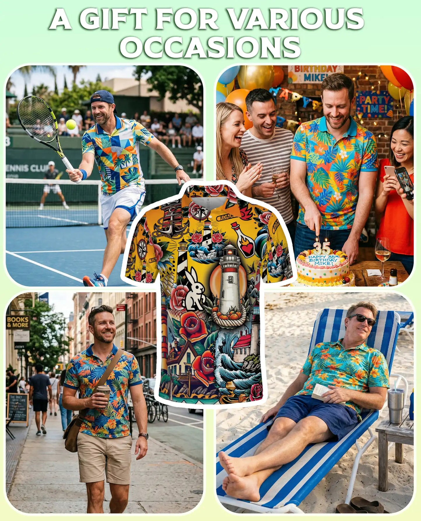 Lighthouse Tattoo Hawaiian Polo Shirt – Nautical Old School Tattoo Shirt | Azhobbyshop