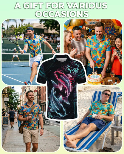 Cyberpunk Koi Fish 3D Polo Shirt – Neon Futuristic Japanese Style | Azhobbyshop