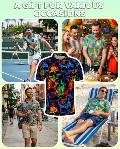 Flaming Skull Polo Shirt – Neon Gothic 3D Skull Graphic Tee | Azhobbyshop