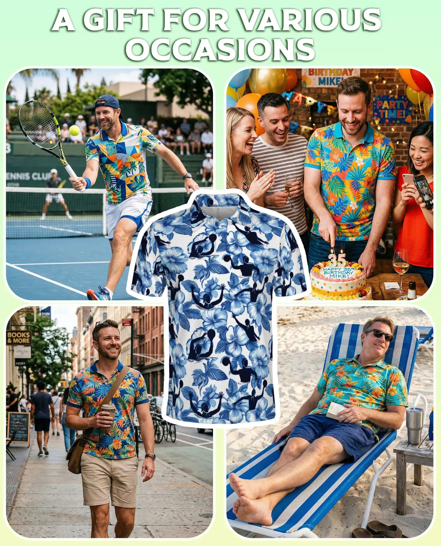 Water Polo Shirt – Blue Floral Hawaiian Sports Shirt | Azhobbyshop