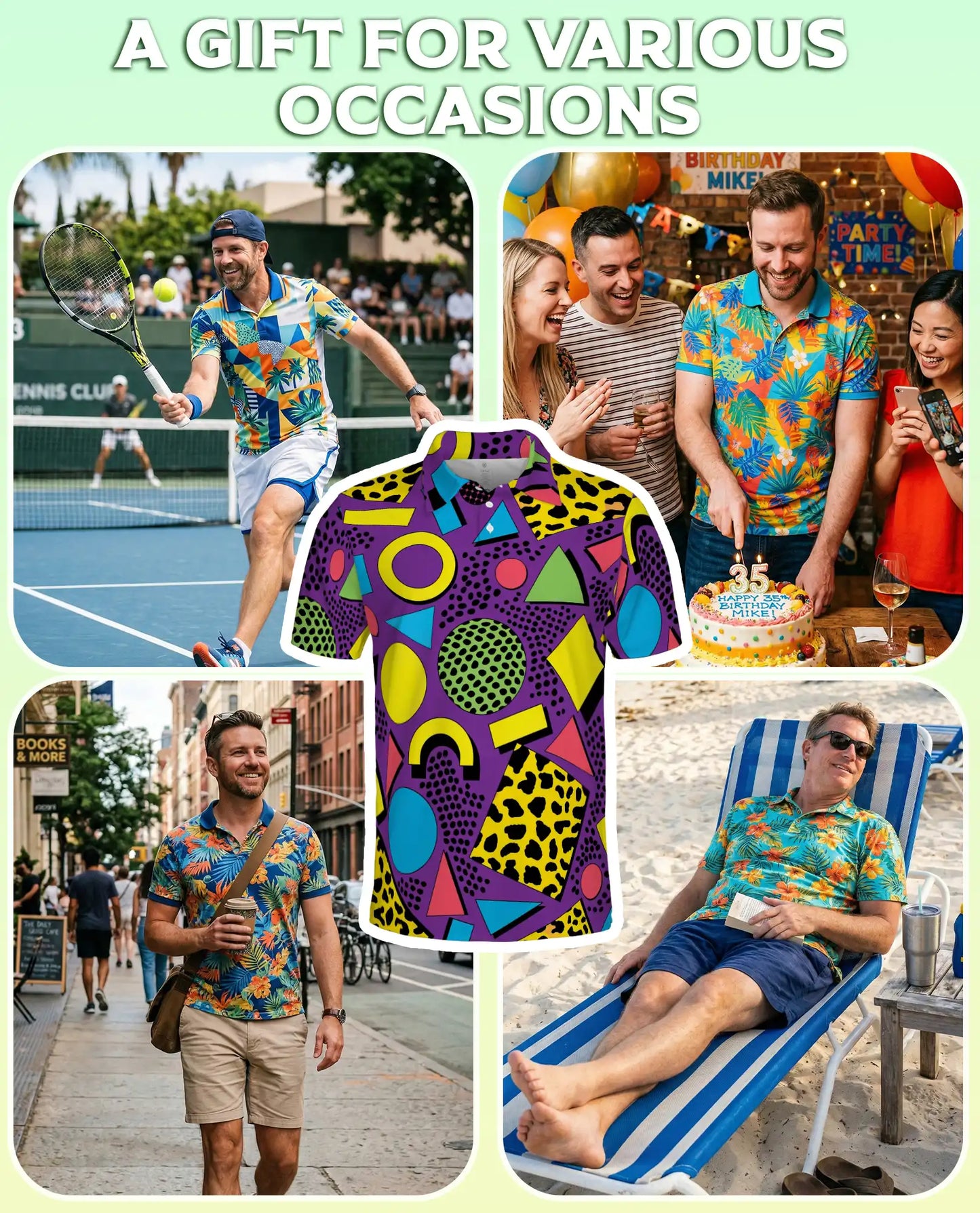 80s Retro Polo Shirt – Neon Geometric Memphis Style 3D Print | Azhobbyshop