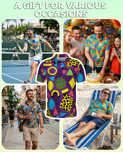 80s Retro Polo Shirt – Neon Geometric Memphis Style 3D Print | Azhobbyshop