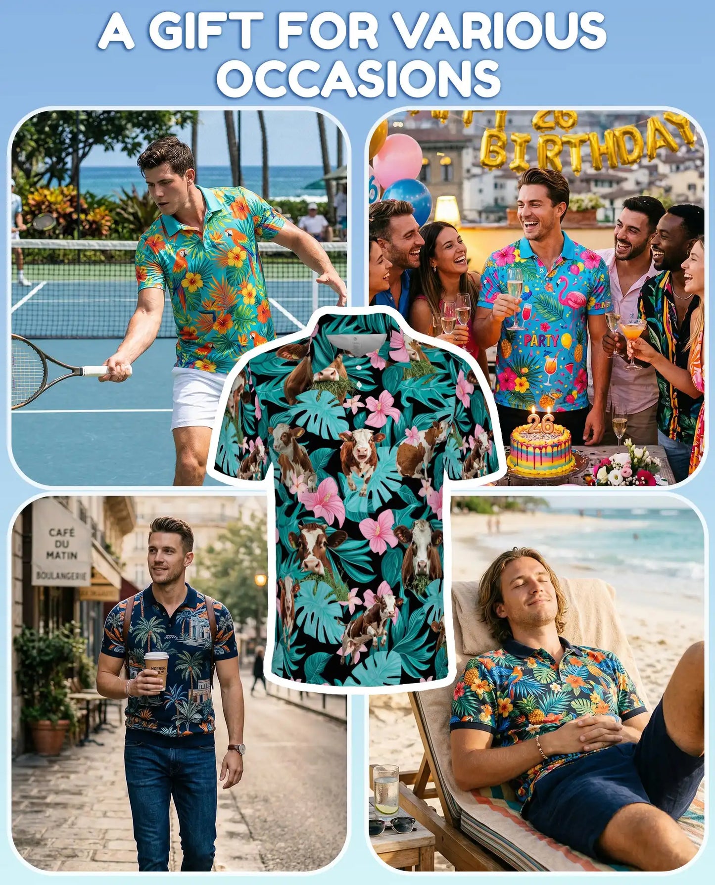 Hereford Cow Tropical Polo Shirt – Funny Farm Hawaiian Floral Shirt | Azhobbyshop
