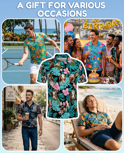 Hereford Cow Tropical Polo Shirt – Funny Farm Hawaiian Floral Shirt | Azhobbyshop