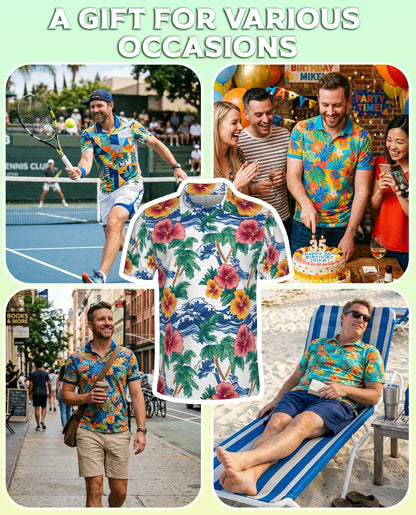 Awesome Tropical Hibiscus Polo Shirt – Ocean Waves & Palm Tree Summer Style | Azhobbyshop
