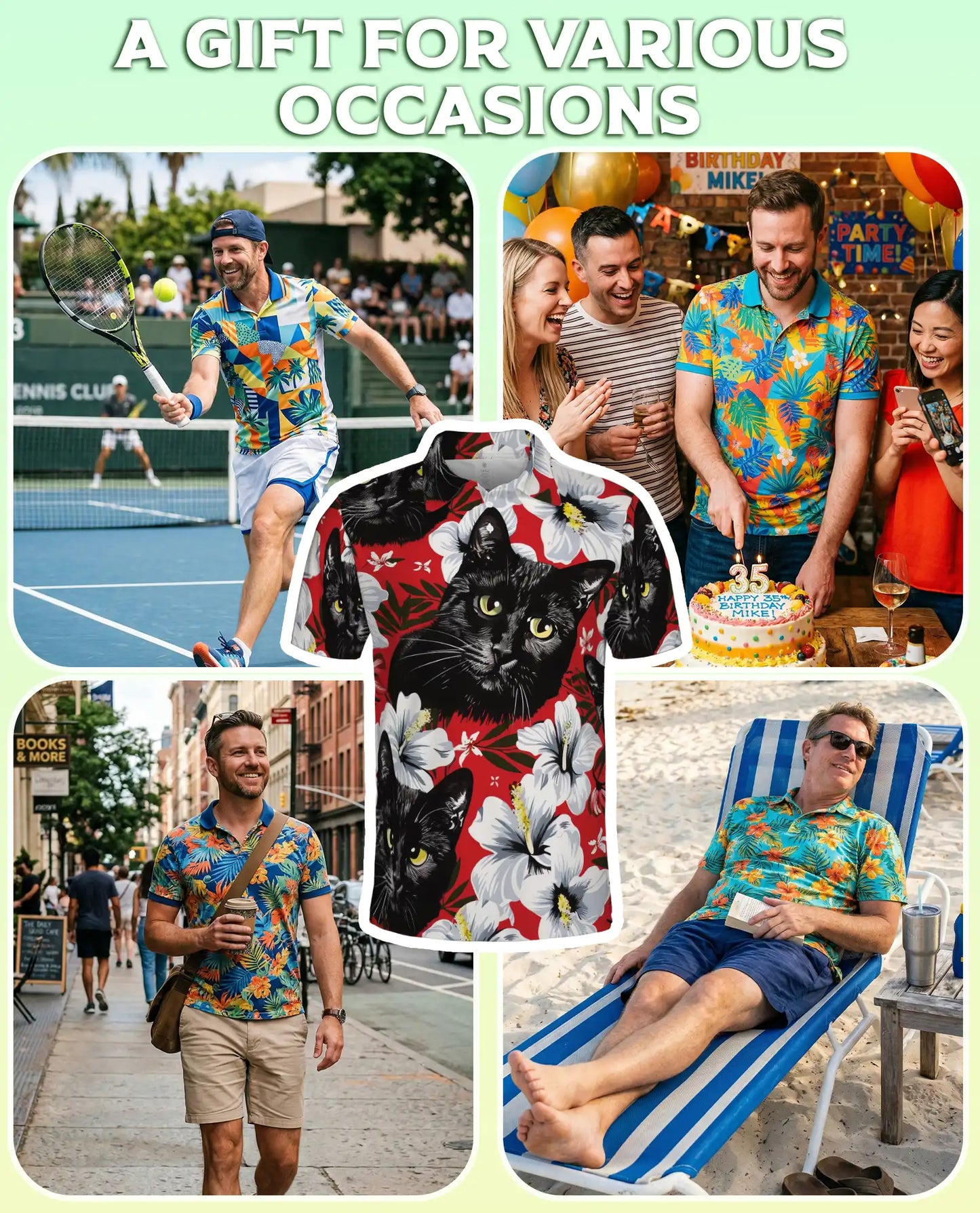 Black Cat Polo Shirt – Red Hibiscus Tropical Floral 3D Print | Azhobbyshop