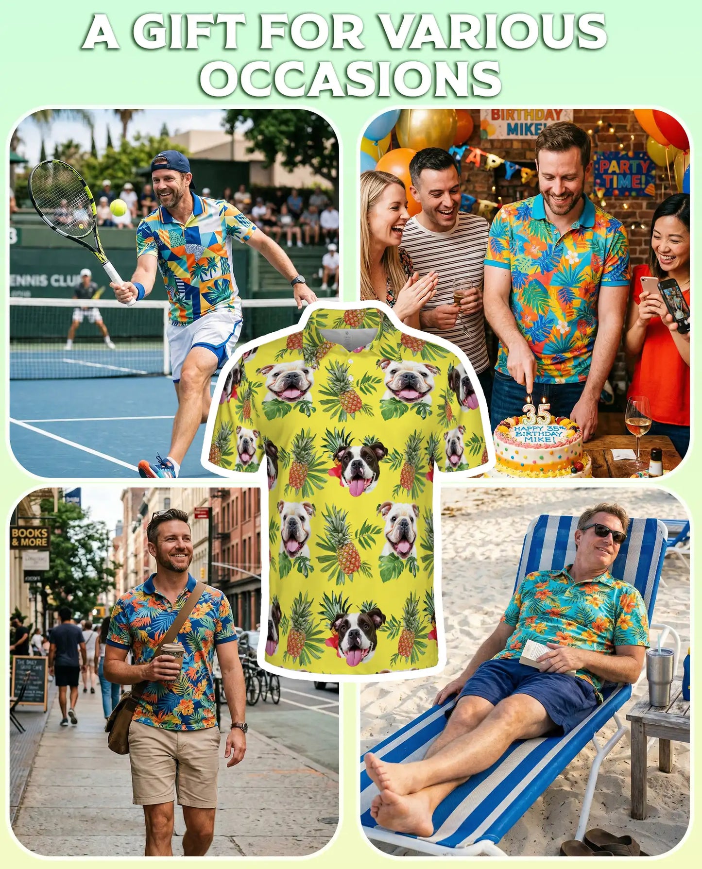 Bulldog Pineapple Tropical Hawaiian Polo Shirt | Azhobbyshop