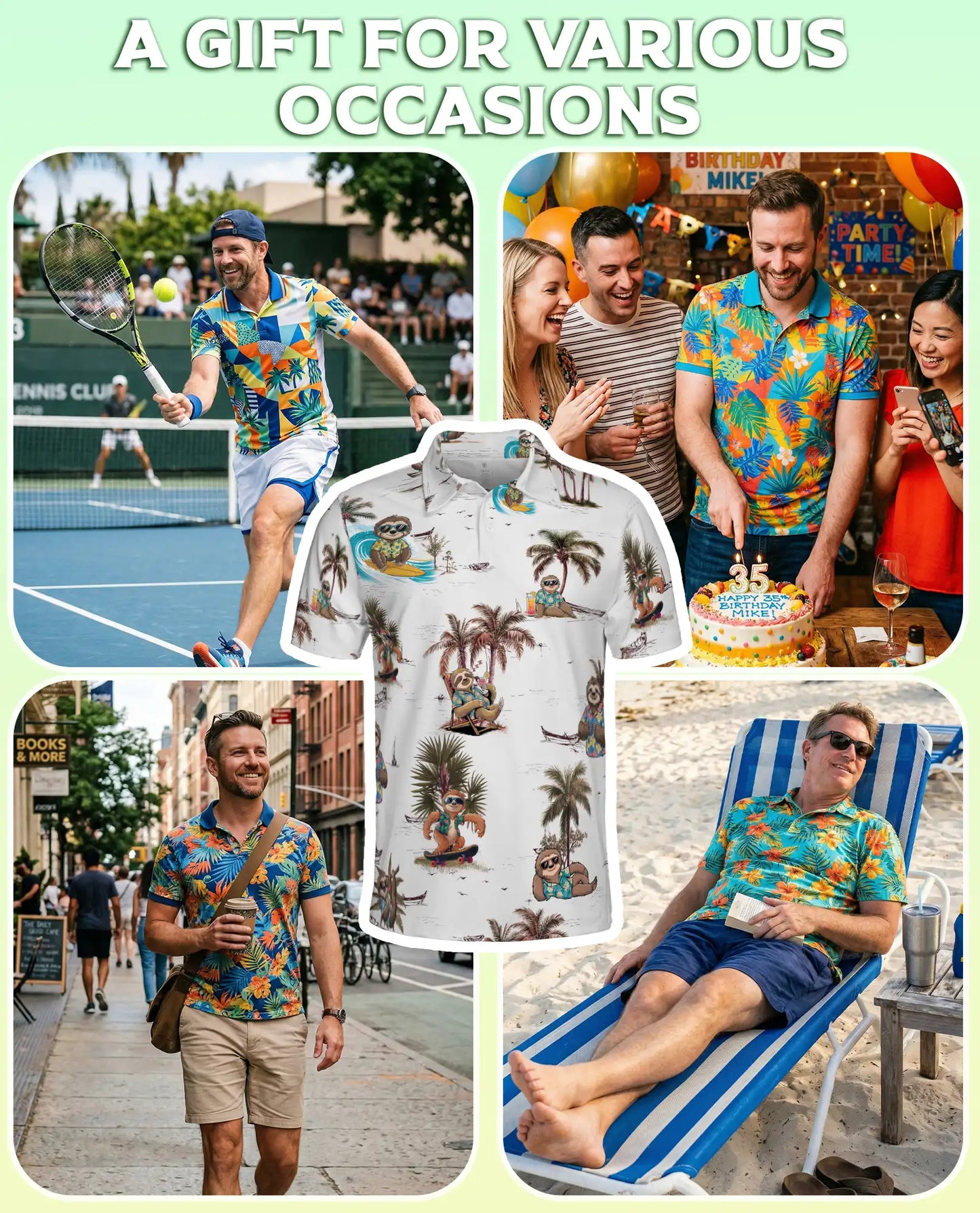 Sloth Hawaiian 3D Polo Shirt for Men – Funny Tropical Beach Style | Azhobbyshop