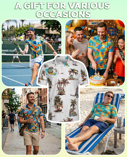Sloth Hawaiian 3D Polo Shirt for Men – Funny Tropical Beach Style | Azhobbyshop