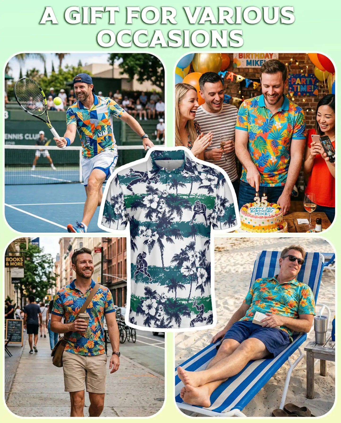 Wrestling Hawaiian 3D Polo Shirt for Men – Blue Green Tropical Beach Style | Azhobbyshop