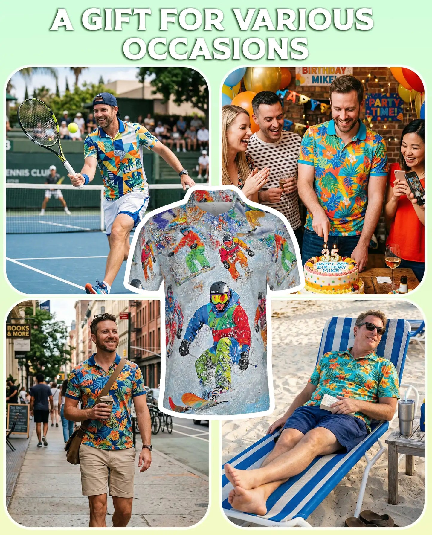 Snowboarder 3D Polo Shirt for Men – Colorful Winter Sport Style | Azhobbyshop