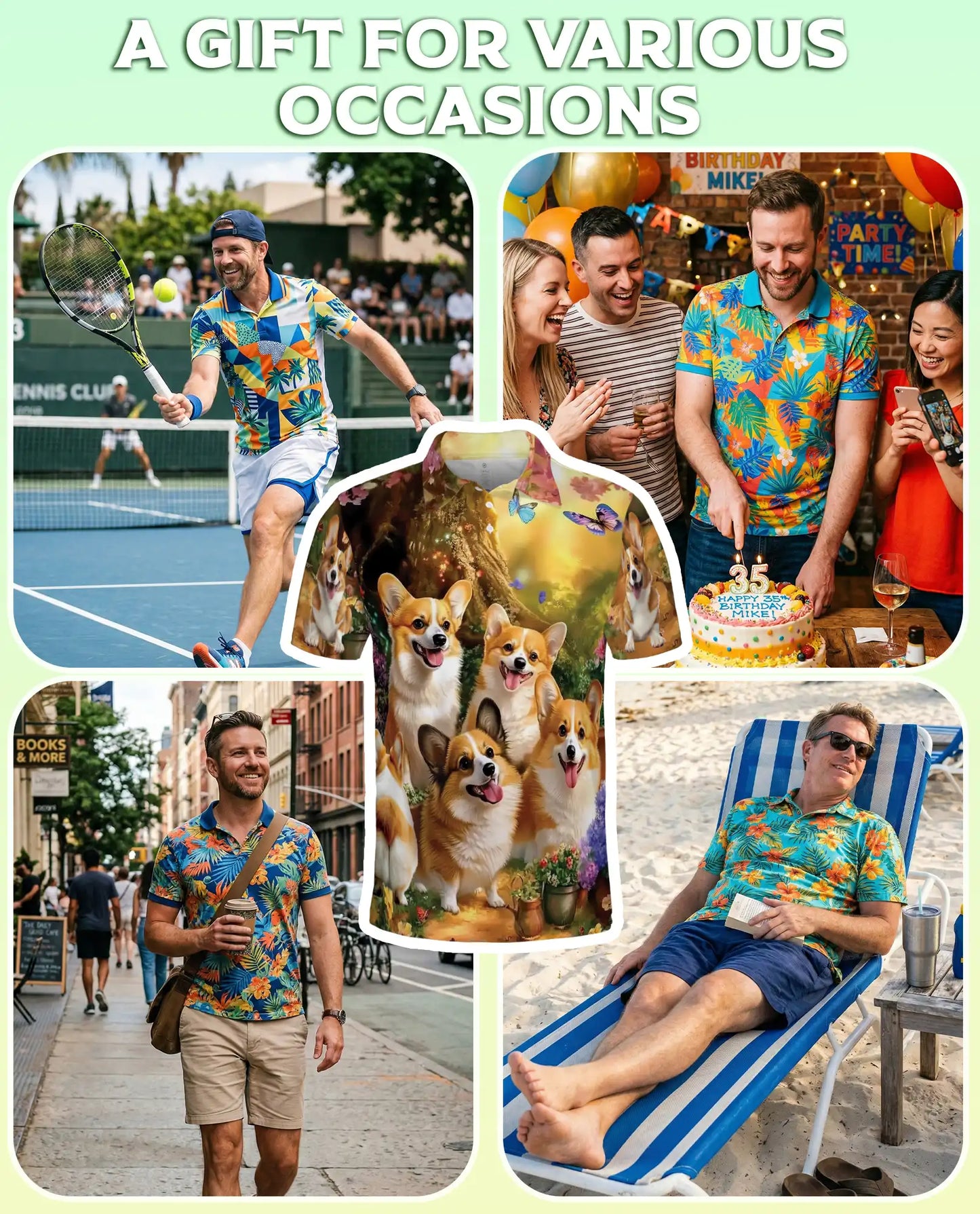 Corgi Dog 3D Polo Shirt for Men – Cute Puppy Garden Style | Azhobbyshop