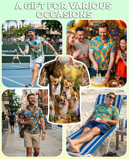 Corgi Dog 3D Polo Shirt for Men – Cute Puppy Garden Style | Azhobbyshop