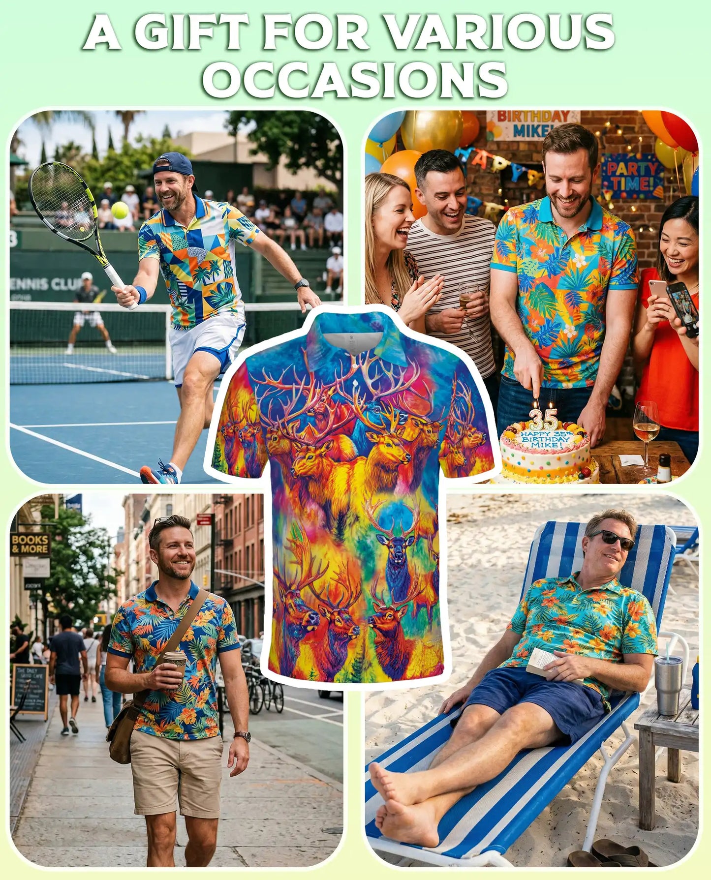Colorful Elk Moose 3D Polo Shirt for Men – Psychedelic Wildlife Art Print | Azhobbyshop