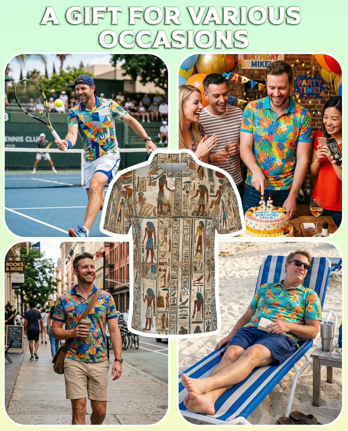 Ancient Egypt Hieroglyph 3D Polo Shirt for Men – Vintage Egyptian Art Print | Azhobbyshop