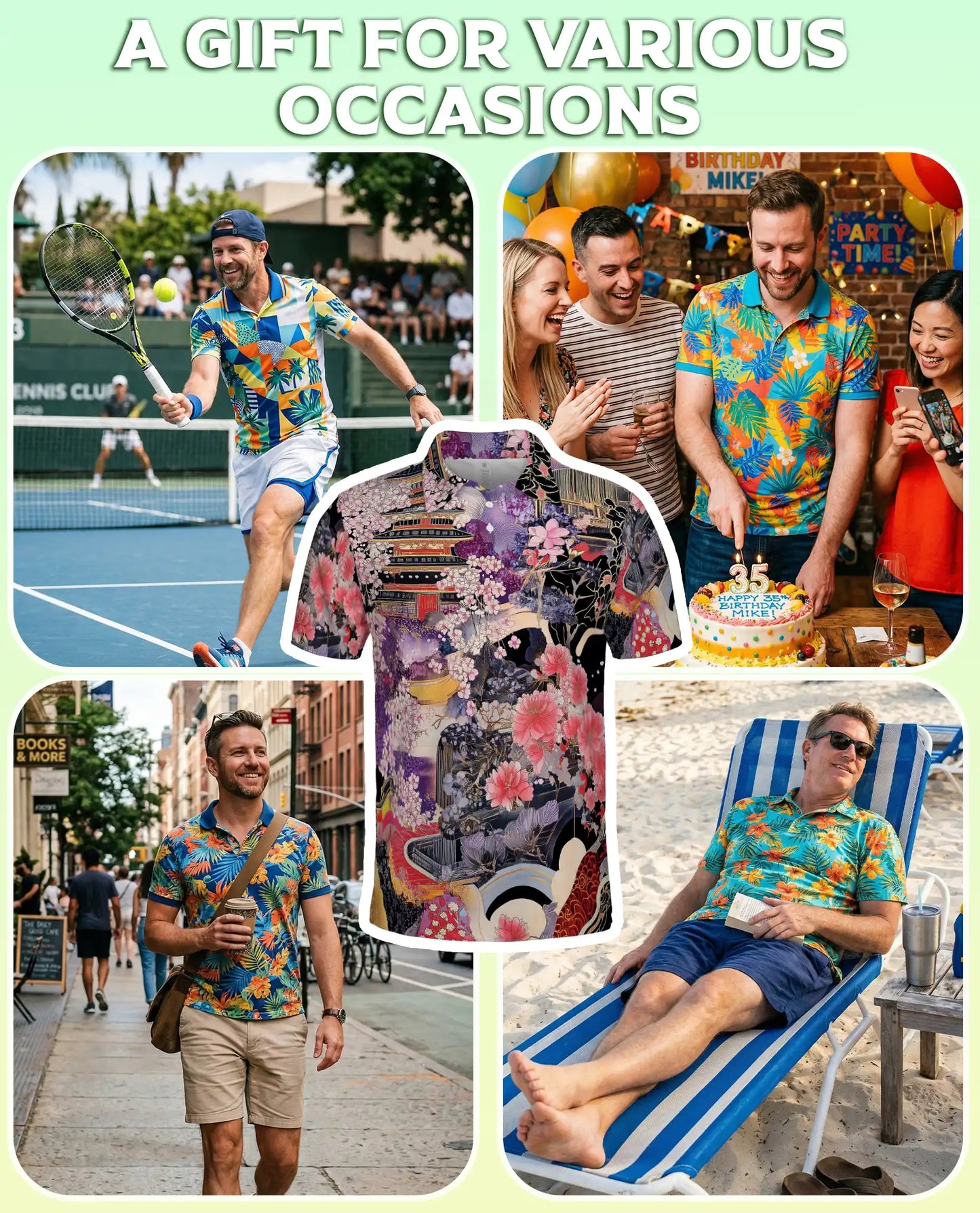Japanese Art Polo Shirt – Sakura Temple Oriental Style Shirt | Azhobbyshop