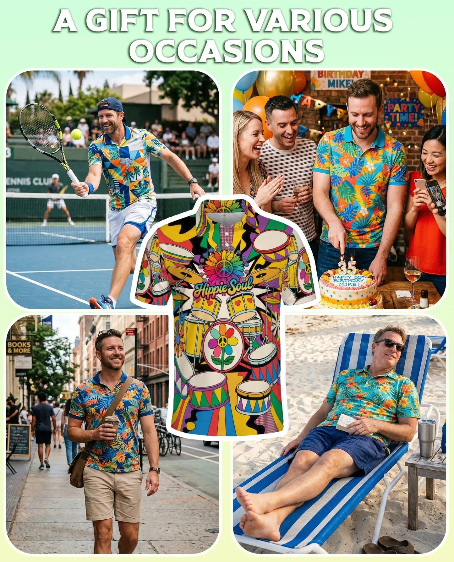 Love Drums Polo Shirt- Hippie Soul Music Festival Style | Azhobbyshop