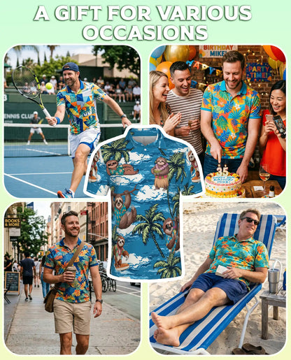 Funny Sloth Hawaiian Polo Shirt- Tropical Beach Sloth Shirt | Azhobbyshop