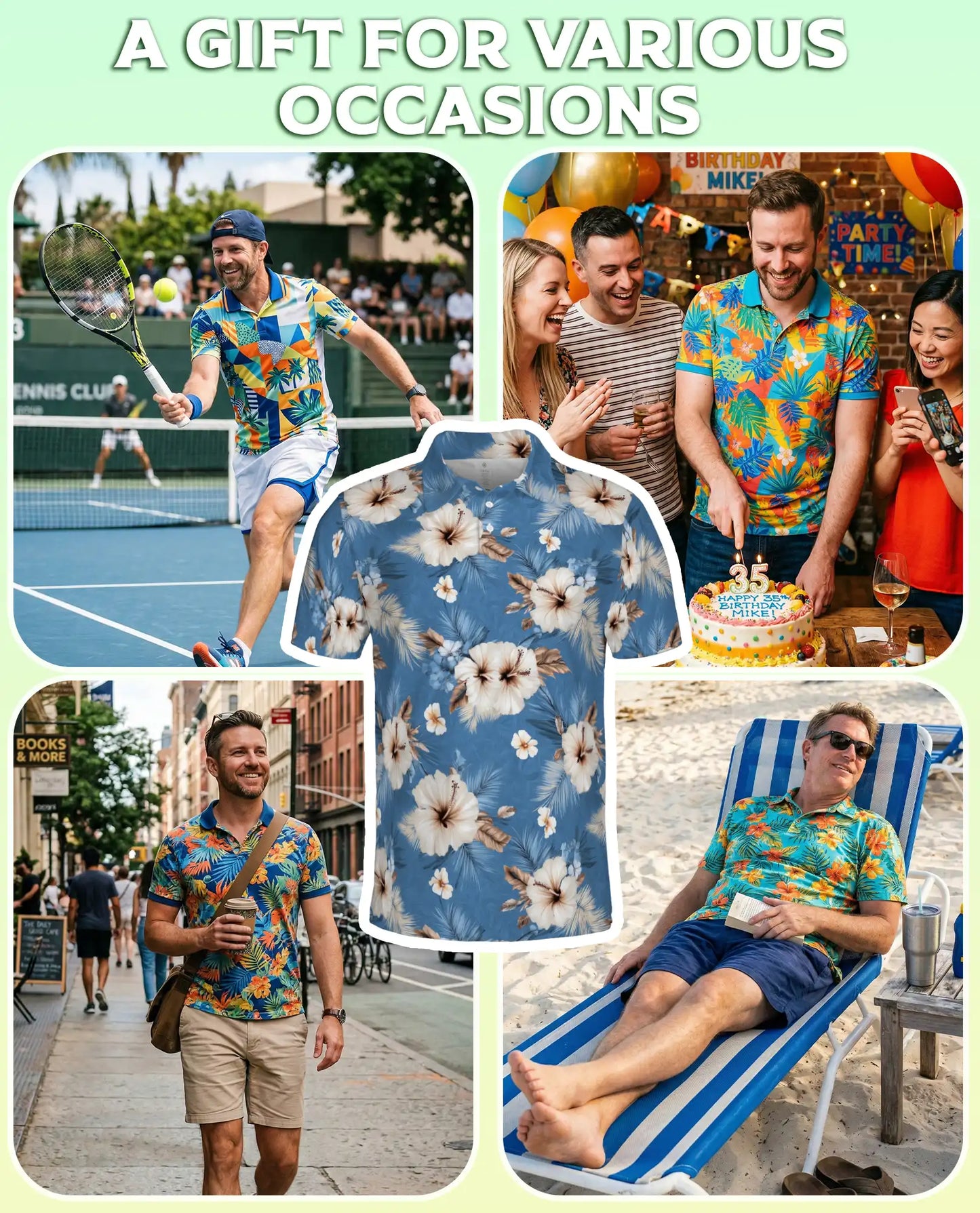 Hibiscus Flowers Polo Shirt -Hawaiian Tropical Floral Style | Azhobbyshop