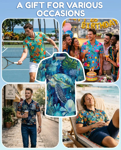 Sea Turtle Ocean Polo Shirt – Underwater Coral Reef Design | Azhobbyshop