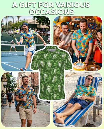 Hop Beer Hawaiian Polo Shirt – Green Hops Brewery Pattern Shirt | Azhobbyshop
