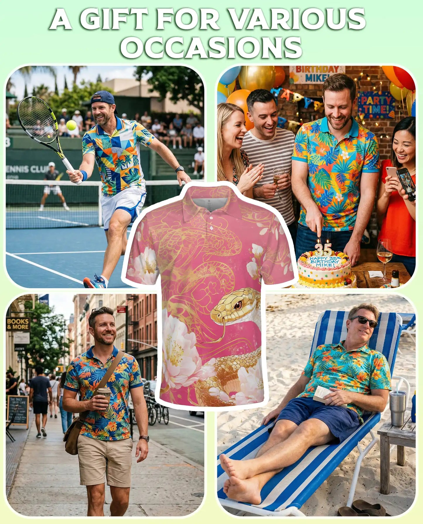 Golden Snake Floral 3D Polo Shirt for Men – Elegant Pink Serpent Art Print | Azhobbyshop