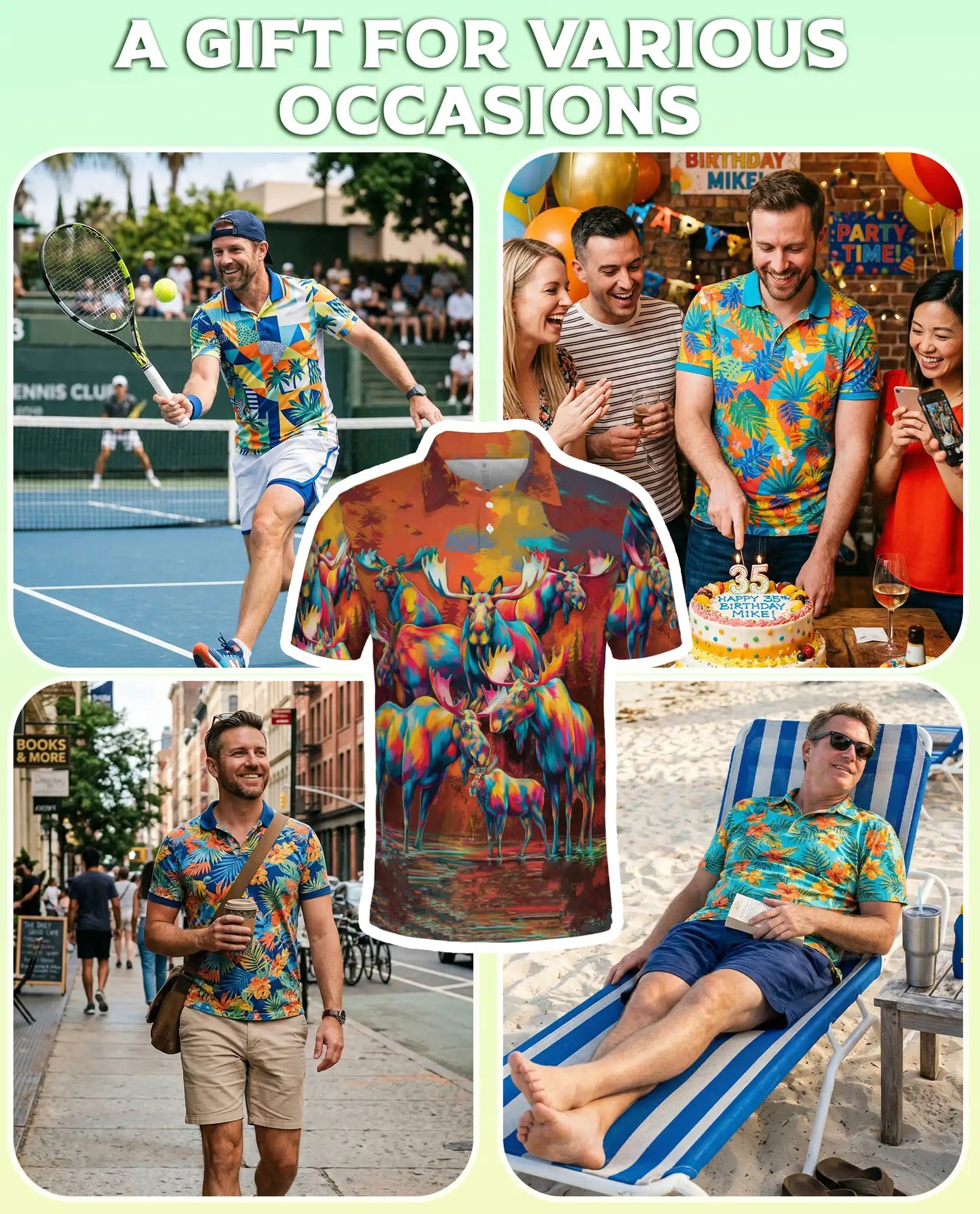 Colorful Moose Wildlife Polo Shirt | Azhobbyshop
