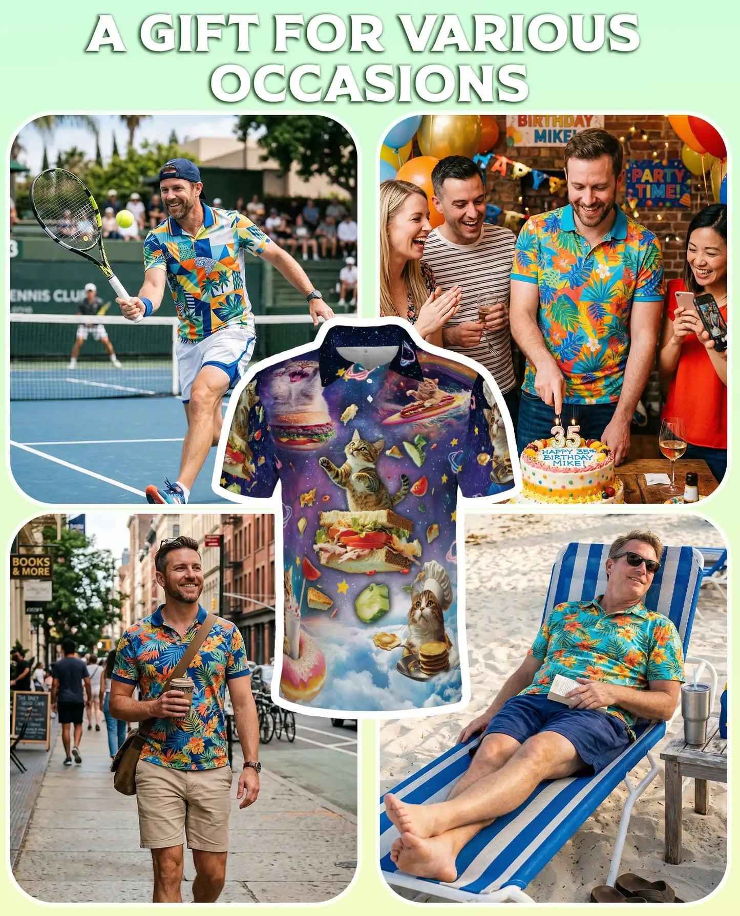 Cosmic Cat Polo Shirt- Funny Space Cat Lover Galaxy Style | Azhobbyshop