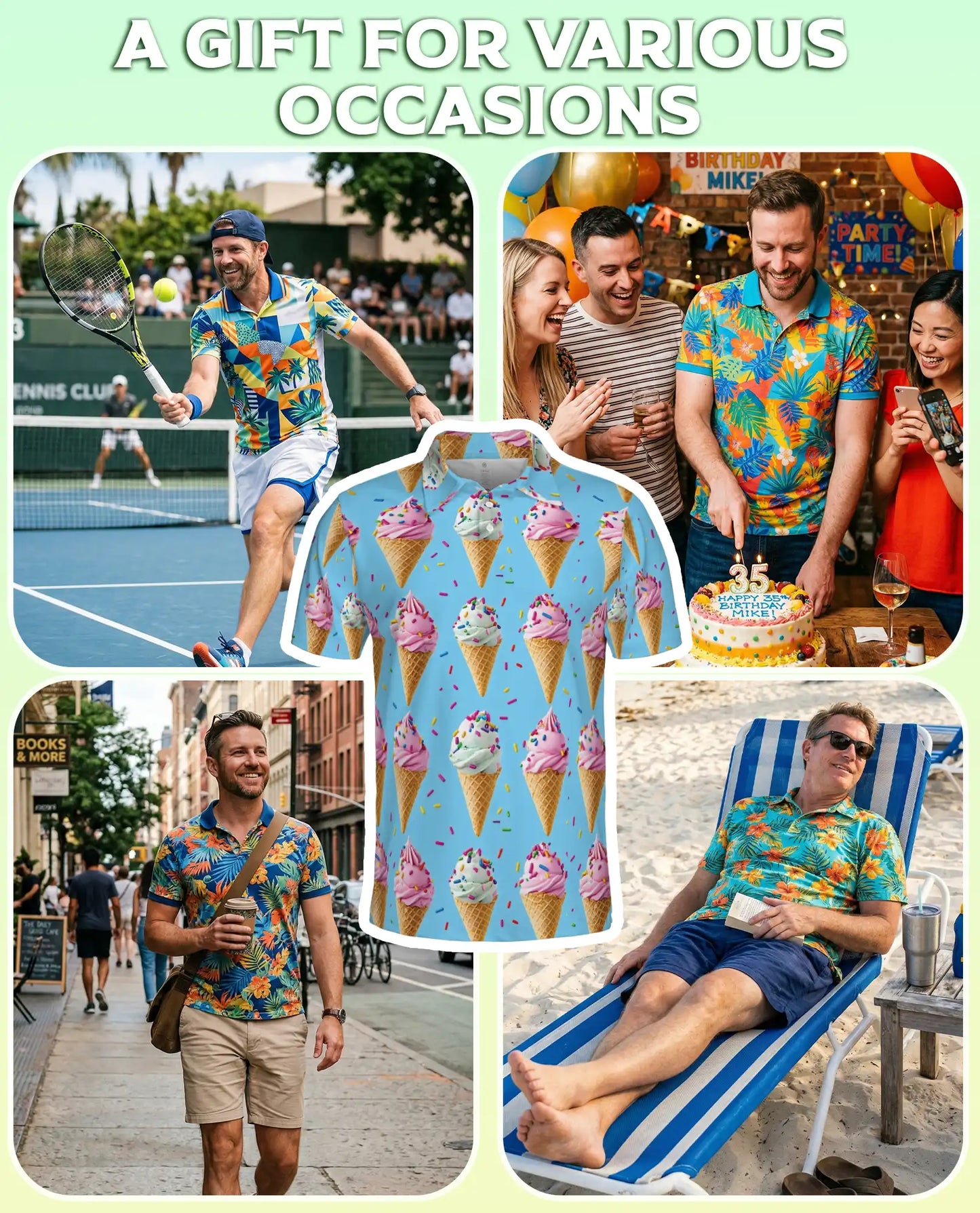 Ice Cream Cone Polo Shirt – Colorful Sweet Dessert Print | Azhobbyshop