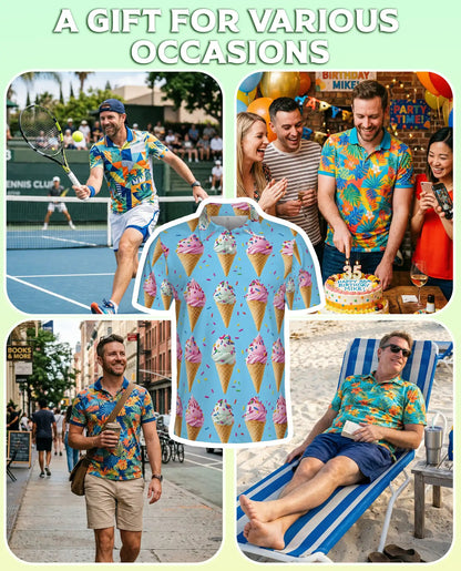 Ice Cream Cone Polo Shirt – Colorful Sweet Dessert Print | Azhobbyshop