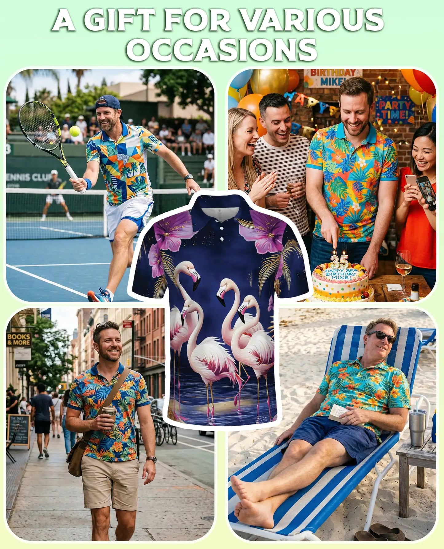 Flamingo Night 3D Polo Shirt for Men – Tropical Birds & Floral Print | Azhobbyshop