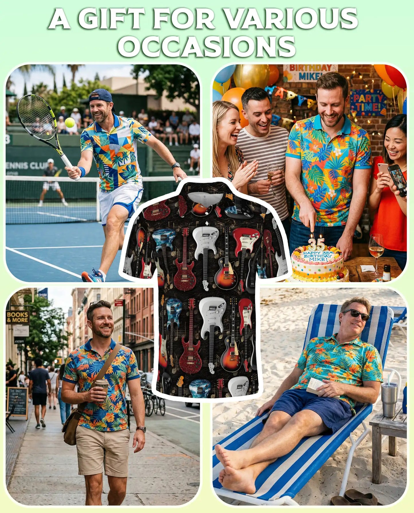 Electric Guitar Polo Shirt - Rock Music Guitar Player Style | Azhobbyshop