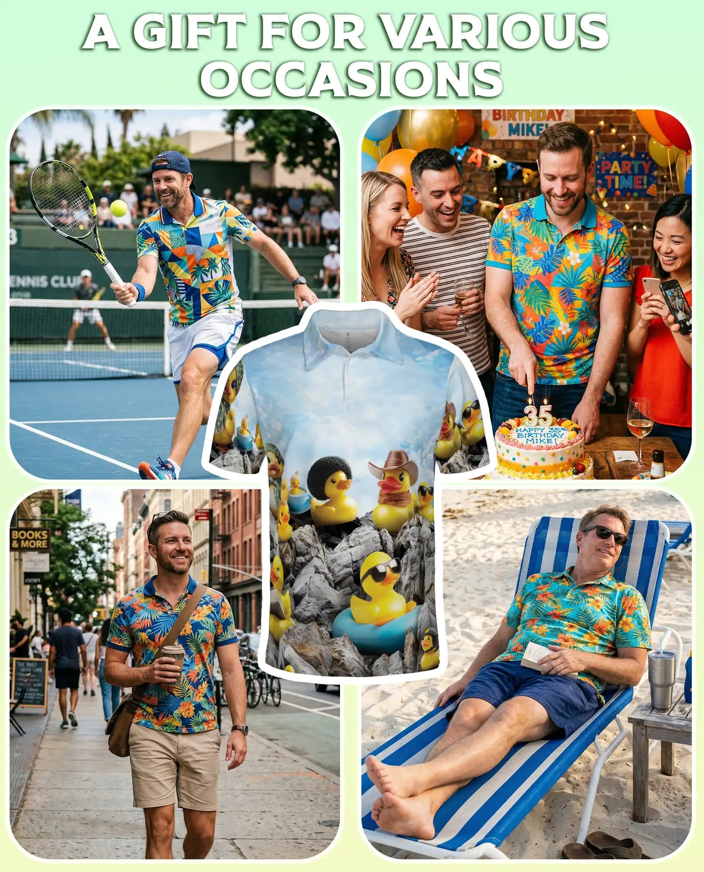 Funny Rubber Duck Polo Shirt – Cute Duck Mountain Scene | Azhobbyshop