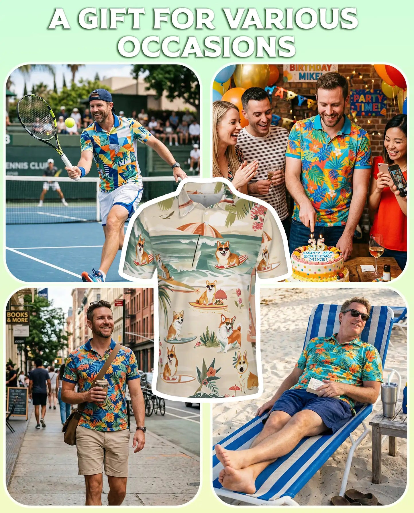 Corgi Summer Beach Polo Shirt – Cute Surfing Dog Tropical Vacation 3D Print | Azhobbyshop
