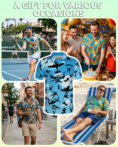 Skydiving Adventure 3D Polo Shirt for Men – Parachute & Airplane Print | Azhobbyshop