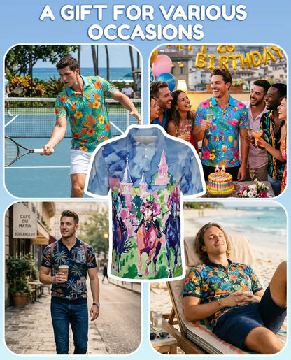 Horse Racing Watercolor 3D Polo Shirt for Men – Jockey Derby Art Style | Azhobbyshop