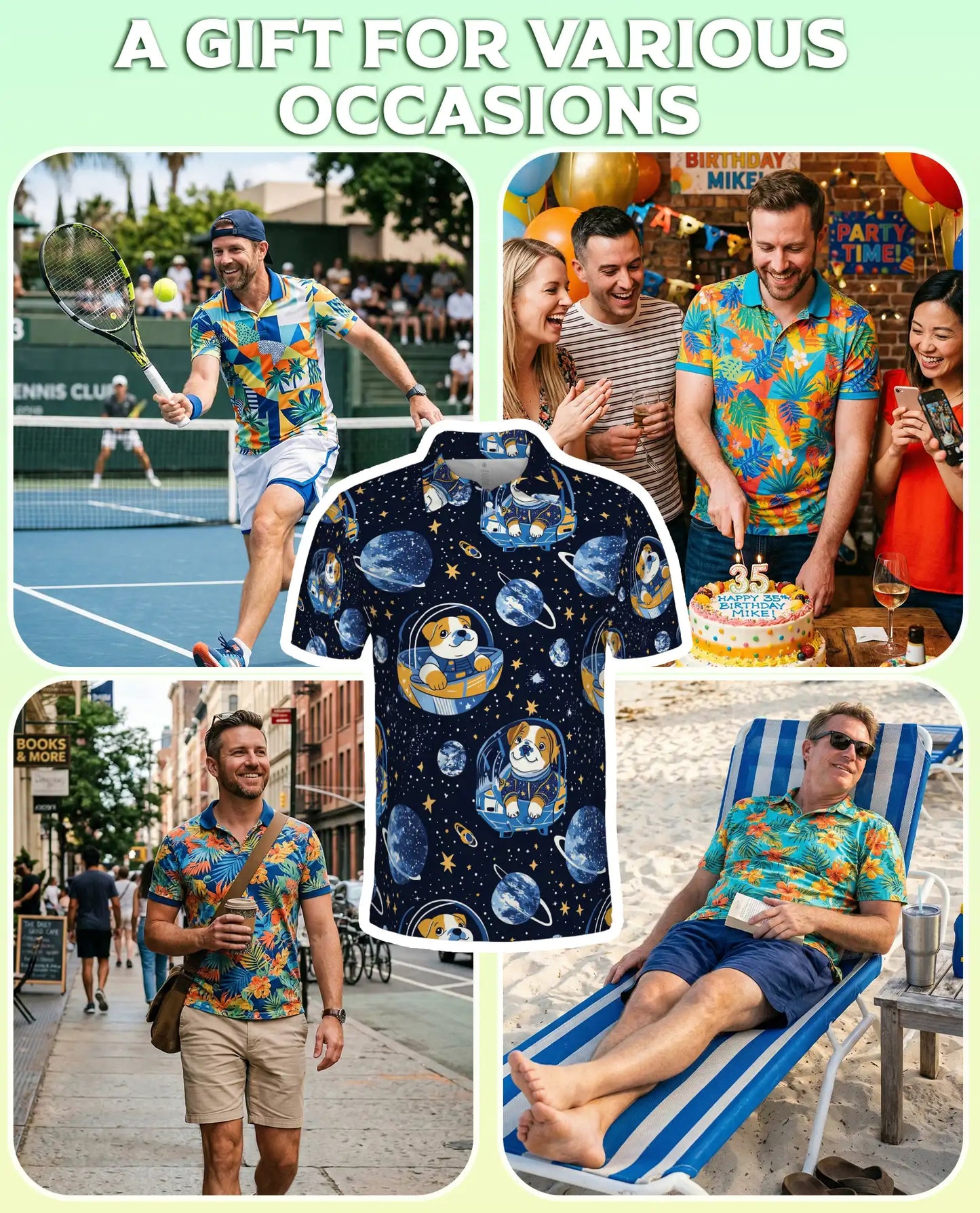 Space Dog 3D Polo Shirt for Men – Cute Astronaut Puppy Galaxy Style | Azhobbyshop