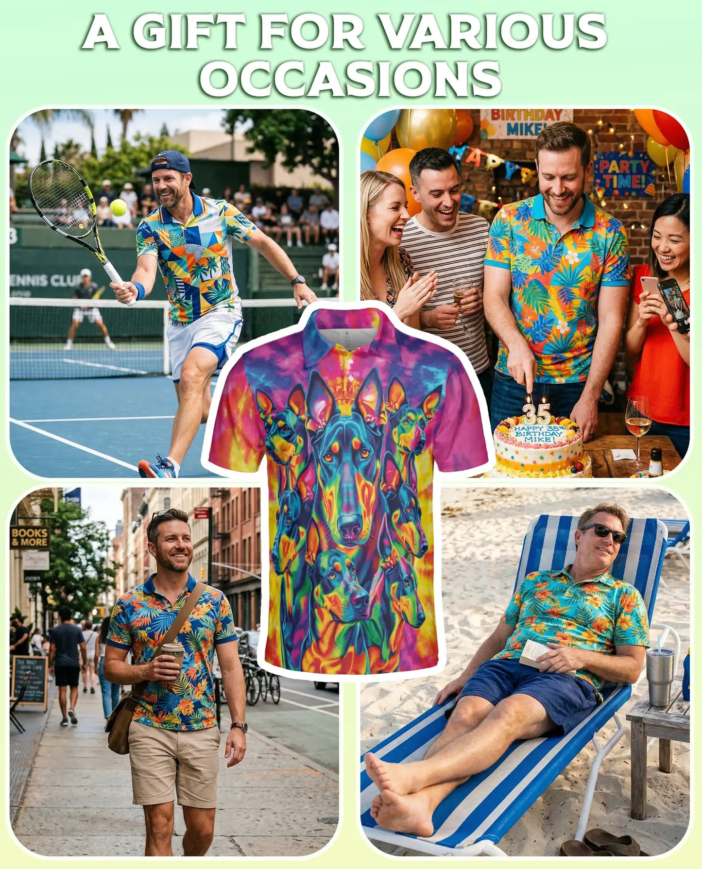 Doberman 3D Polo Shirt for Men – Colorful Psychedelic Dog Lover Style | Azhobbyshop