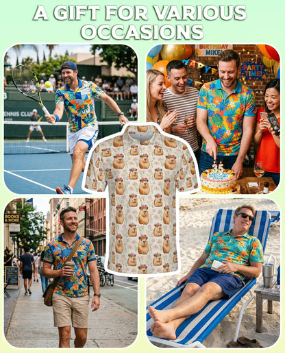 Cute Capybara Floral 3D Polo Shirt for Men – Funny Animal Pattern | Azhobbyshop