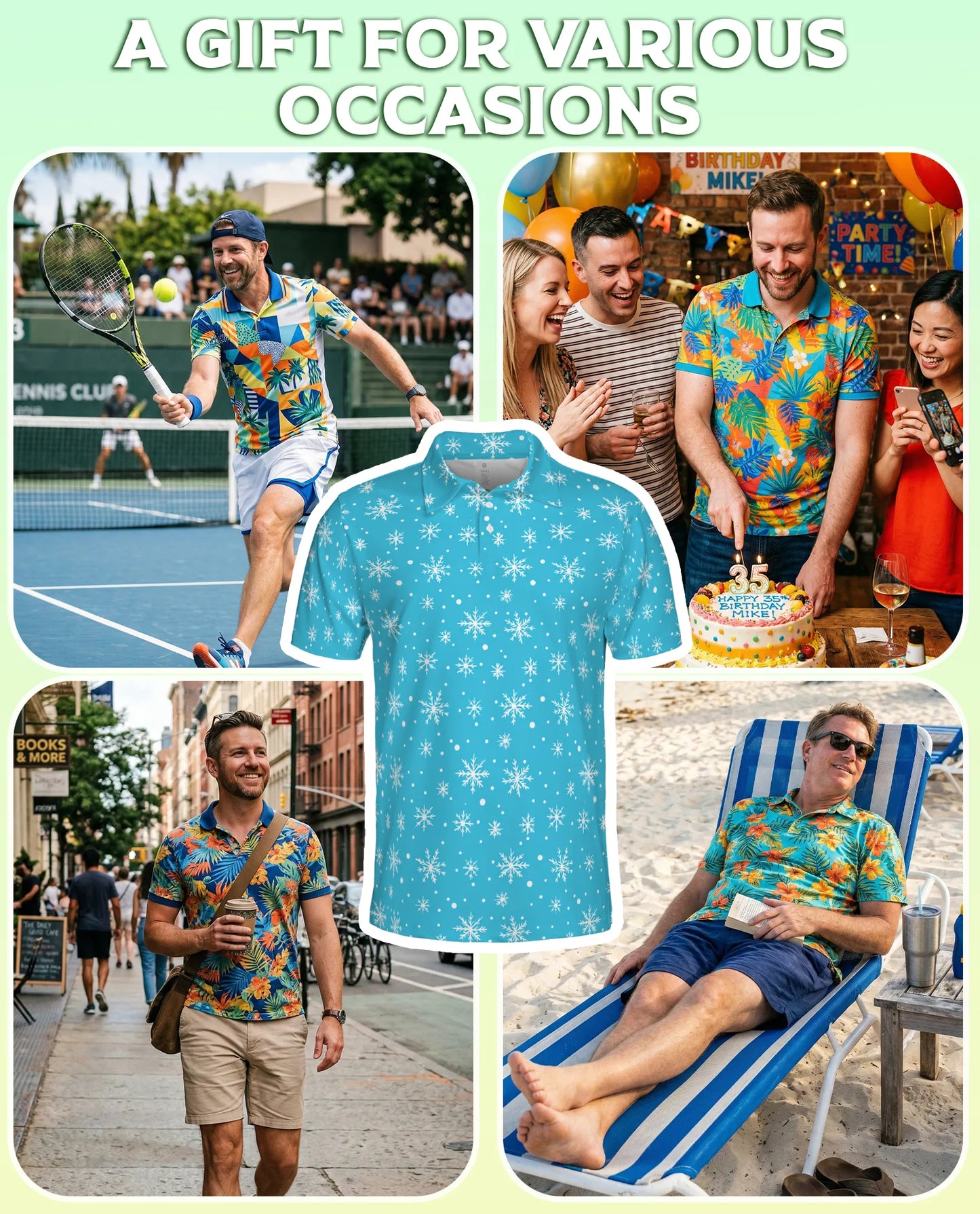 Snowflake 3D Polo Shirt for Men – Winter Christmas Holiday Style | Azhobbyshop