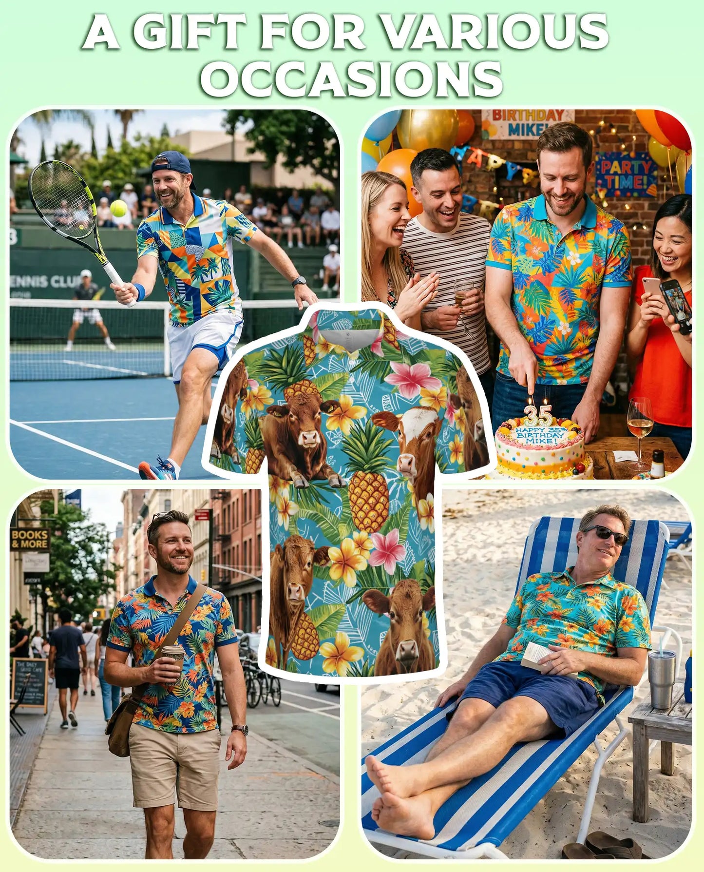 Cow Tropical Pineapple 3D Polo Shirt for Men – Farm Animal Hawaiian Style | Azhobbyshop