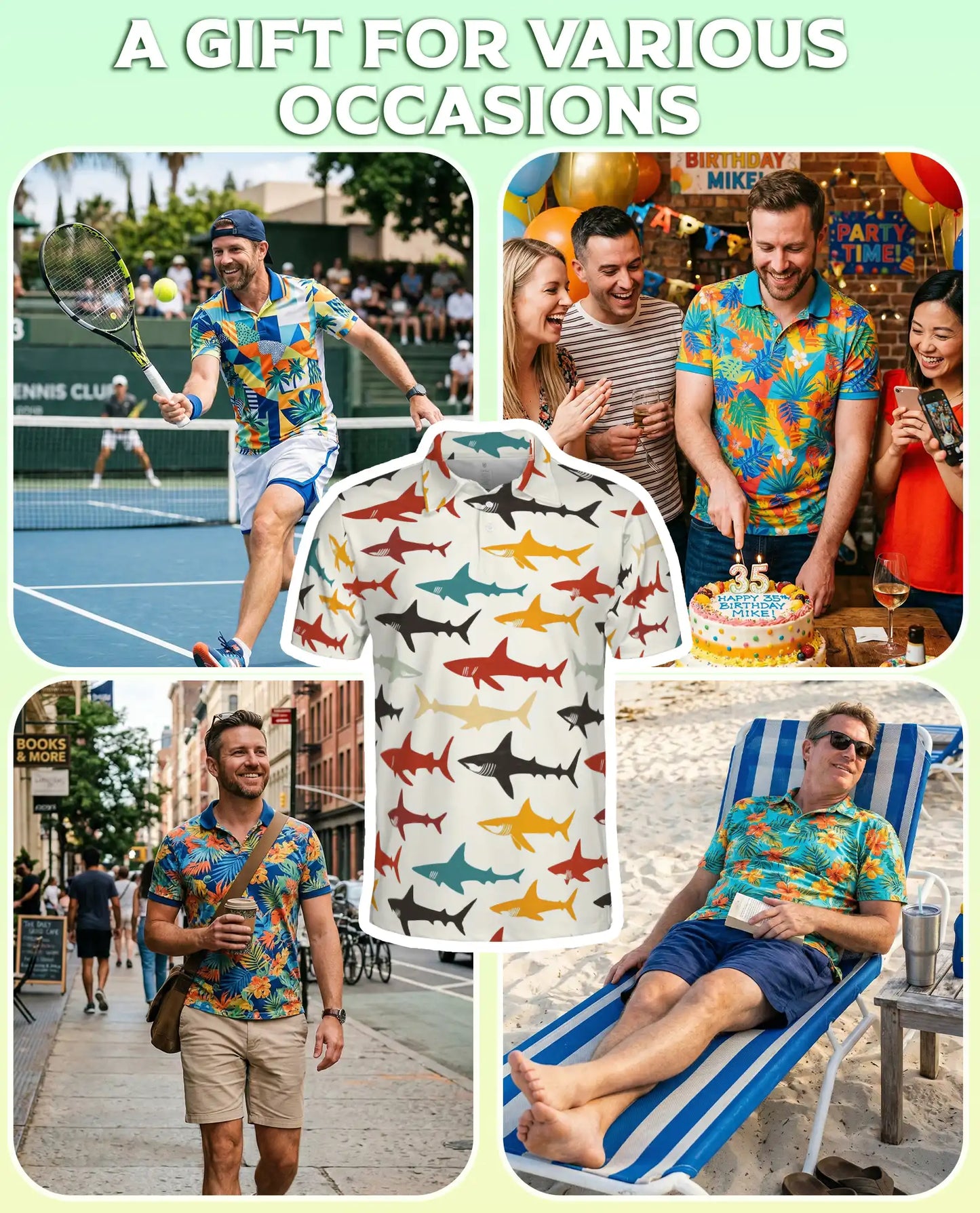 Colorful Shark Pattern Polo Shirt for Shark Lovers | Azhobbyshop