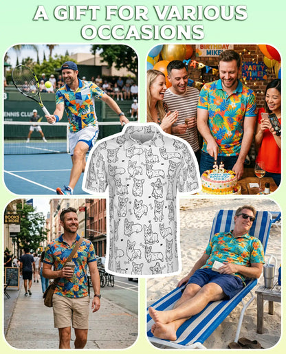 Corgi Sketch 3D Polo Shirt for Men – Cute Dog Lover Pattern Style | Azhobbyshop