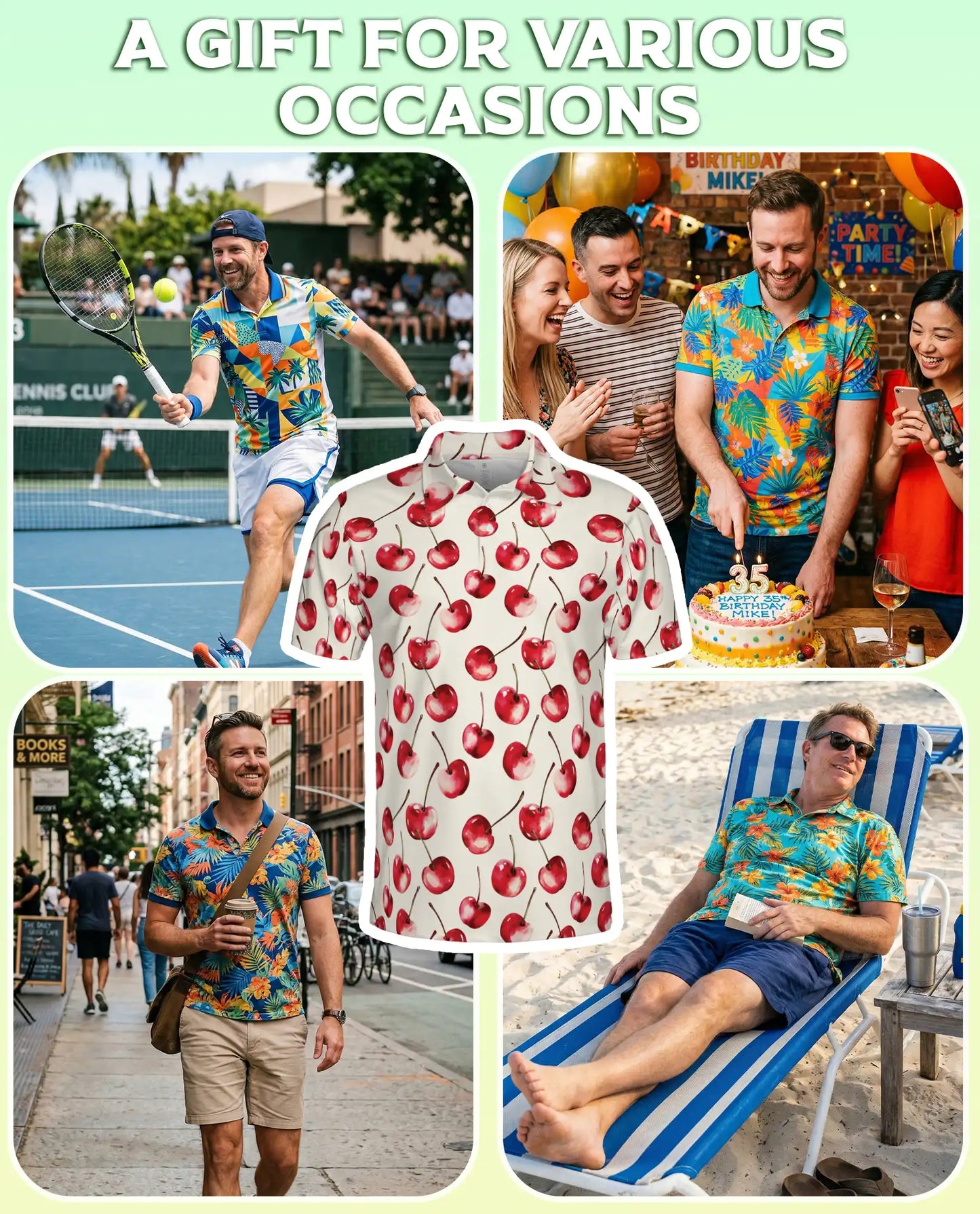 Cherry Pattern 3D Polo Shirt for Men – Cute Fruit Print Summer Style | Azhobbyshop
