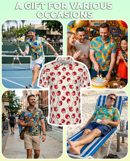 Cherry Pattern 3D Polo Shirt for Men – Cute Fruit Print Summer Style | Azhobbyshop