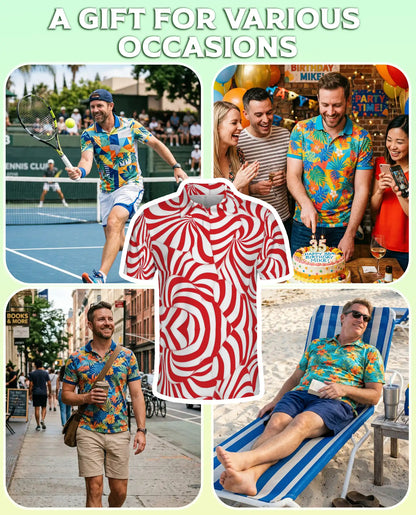 Red Swirl 3D Polo Shirt for Men – Abstract Optical Pattern Style | Azhobbyshop