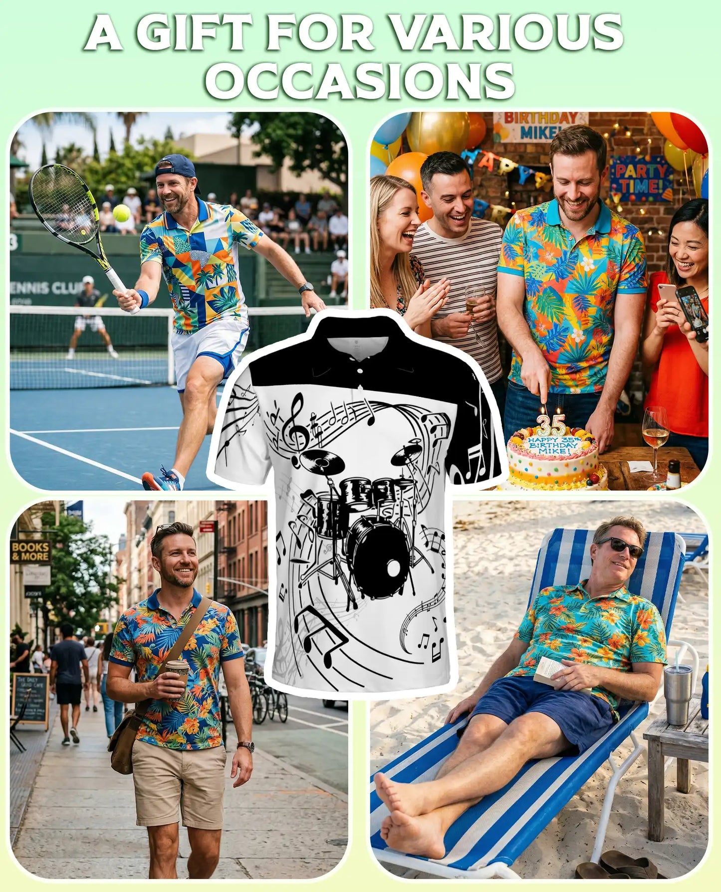 Drum Music 3D Polo Shirt for Men – Drummer Band Musical Style | Azhobbyshop