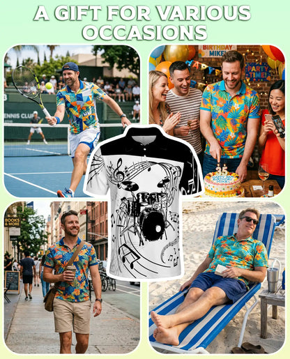 Drum Music 3D Polo Shirt for Men – Drummer Band Musical Style | Azhobbyshop