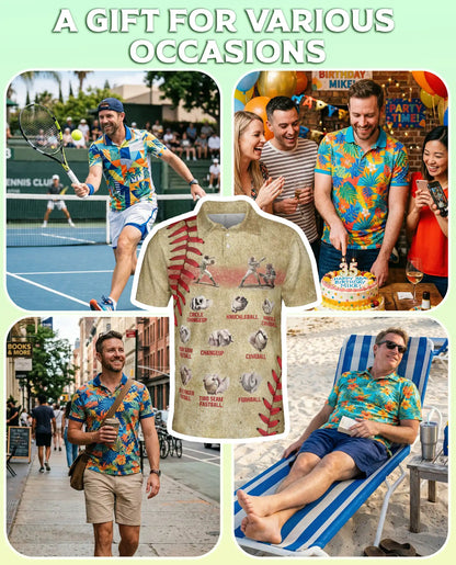 Baseball Pitching 3D Polo Shirt for Men – Pitch Types Coach Player Style | Azhobbyshop